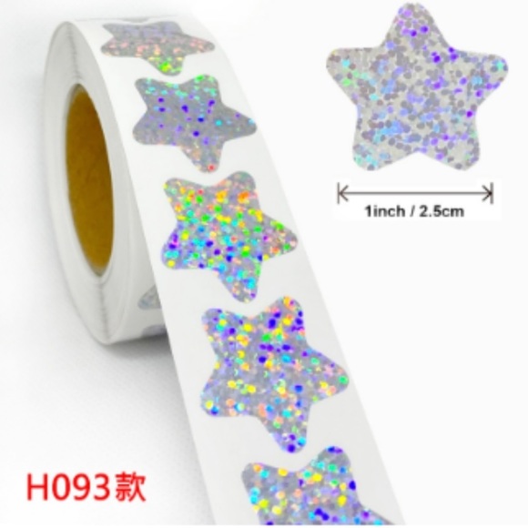 Holographic Silvery Star Stickers Self Adhesive Metallic Glitter Foil 1" - Picture 4 of 10